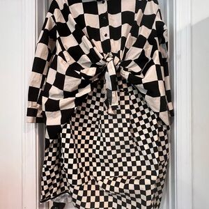 AQRL Checkered button down shirt and skirt